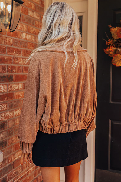 Stylish Women's Chestnut Velvet Jacket with Lapel Collar and Pockets - Cozy Outerwear for Fashionable Fall Looks