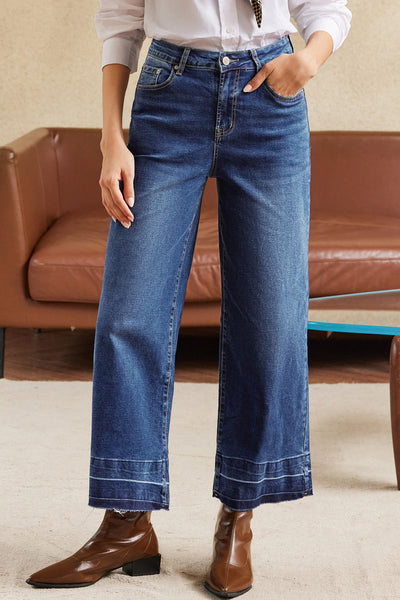 Light Blue Women's Cropped Loose-Fit Jeans - Trendy Casual Bottoms for Comfortable, Effortless Style