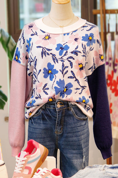 Women's Floral Patchwork Viscose-Blend Oversized Knit Sweater