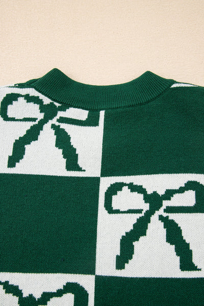 Women's Checkered Bow Knit Sweater in Hunter Green made for easy styling and wardrobe coordination, with premium-like structure and finish.
