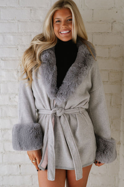 Stylish Light Grey Plus Size Patchwork Open Front Belted Overcoat for Women - Versatile Outerwear for Every Occasion