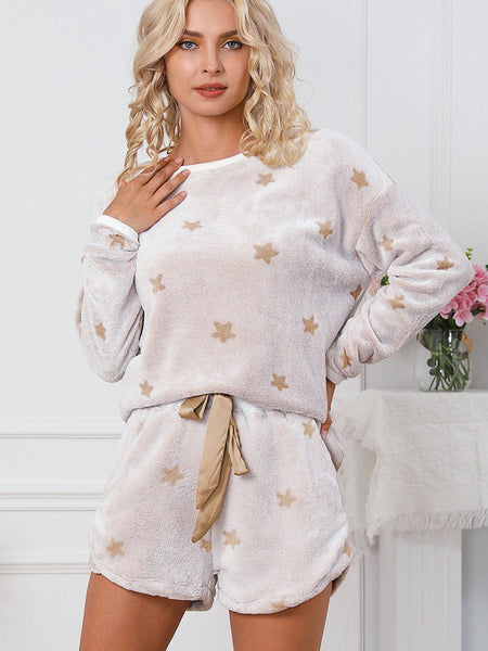 Cozy White Starry Plush Lounge Set for Girls