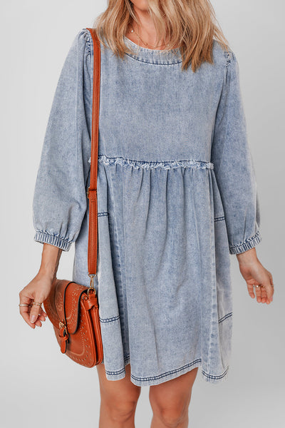 Casual Chic Women's Blue Denim T-Shirt Dress with Relaxed Fit and Short Sleeves Effortless Everyday Style