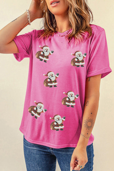 Women's Sequin Santa Graphic Tee in Sachet Pink