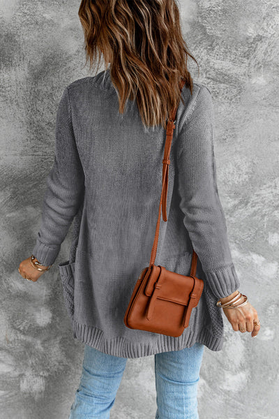 Stylish Women's Dark Gray Cardigan with Front Pockets and Button Closure - Cozy Layer for Casual or Dressy Outfits