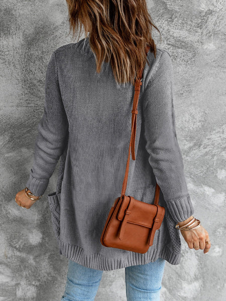 Cozy Dark Gray Knit Button-Up Cardigan with Front Pockets