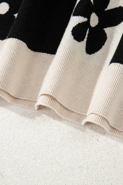 Women's Floral Checkerboard Henley Sweater in Soft Viscose Blend