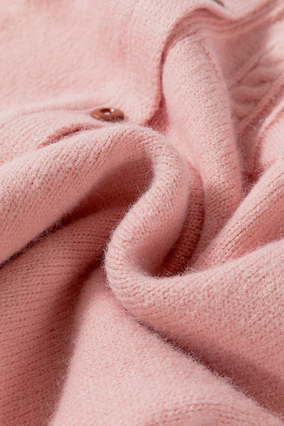 Women's Light Pink Cable-Yoke Cardigan with Wooden Buttons