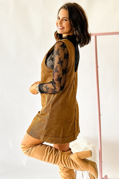 Stylish Women's Sleeveless A-Line Corduroy Dress in Trendy Earthy Tones - Perfect for Casual Outings and Everyday Wear