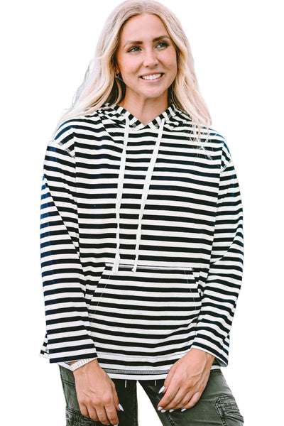 Classic Striped Kangaroo Pocket Hoodie with Drawstring
