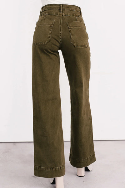 Women's Jungle Green Wide Leg Mica Denim Jeans - Effortlessly Chic Casual Fit for Everyday Style and Comfort