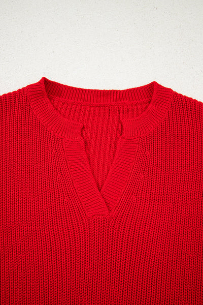 Stylish Red V-Neck Sweater for Women - Cozy Everyday Wear and Perfect for Seasonal Layering