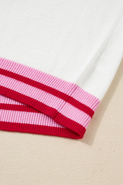 Women's Intarsia Bow Graphic Knit Sweater in White and Crimson
