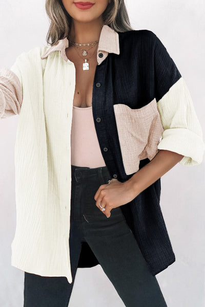 Casual Solid Linen Long Sleeve Lapel Blouse