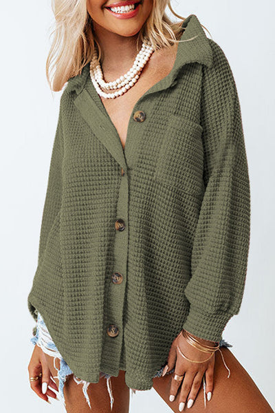 Stylish Lapel Button-Up Long Sleeve Jacket with Pockets