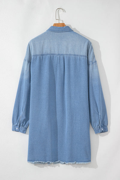 Beau Blue Women's Casual Medium Wash Denim Shirt Dress - Classic Style, Relaxed Fit, Ideal for Any Occasion