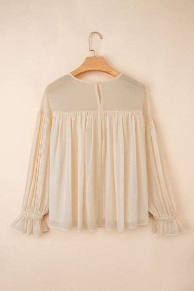 Soft Pastel Pleated Chiffon Blouse for Women - Elegant, Lightweight, Breezy Style Perfect for Any Occasion