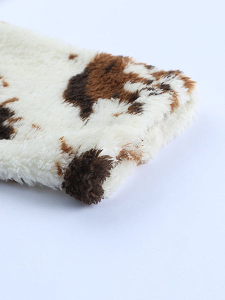 Women's Cow Print Zip Collar Fleece Sweatshirt