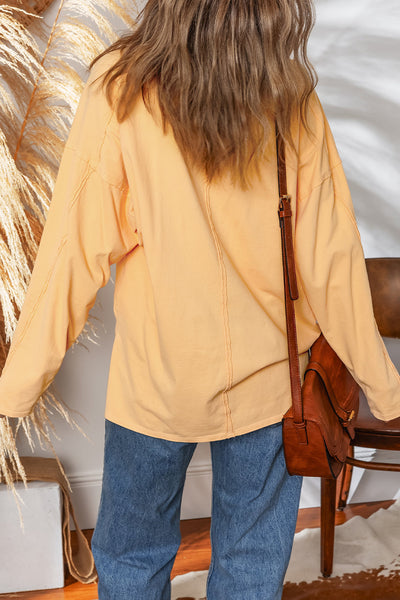 Women's Yellow Cream Drop Shoulder Tunic Top with Exposed Seams and Slits - Trendy Patchwork Style for Casual Wear