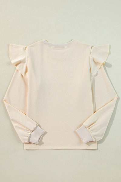 Chic Women's Solid Color Long Sleeve Blouse with Ruffled Shoulders - Versatile Top for Casual and Formal Occasions