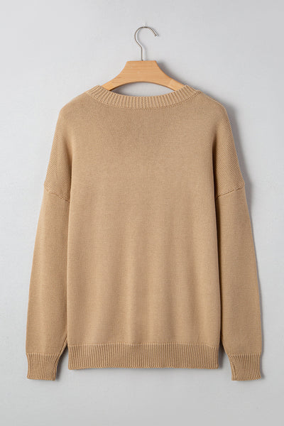 Women's Camel 'Merry' Embroidered Knit Christmas Sweater
