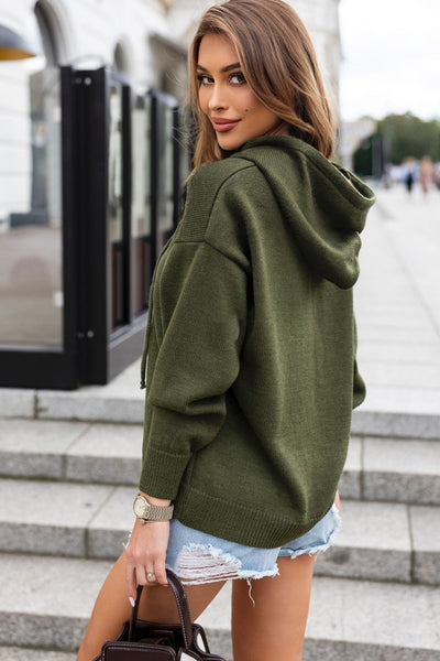 Women's Cozy Loose Fit Hooded Cardigan with Four Leaf Clover Buttons - Stylish Layering Essential for All Seasons