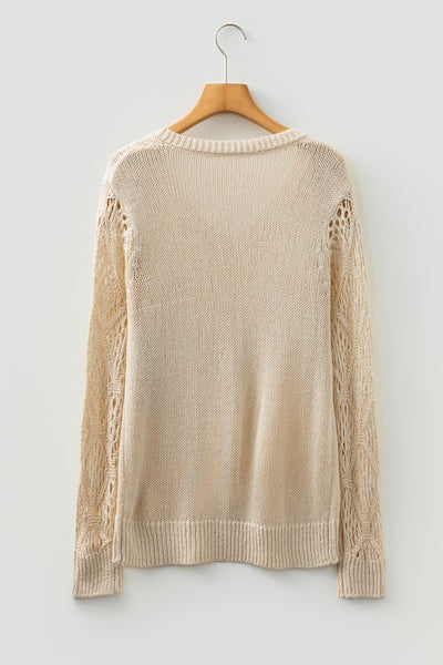 Women's Jet Stream V-Neck Sweater with Pointelle Knit Sleeves