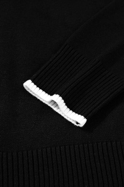 Women's Black Cropped Sweater with Bow Detail and Contrast Trim for Chic Holiday Style and Cozy Comfort