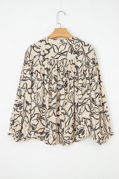 Women's Floral Viscose V-Neck Blouse with Batwing Sleeves