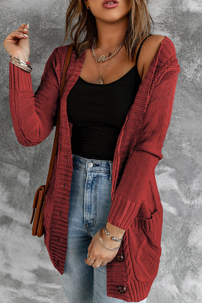 Cozy Burgundy Women's Cardigan with Button Closure and Front Pockets - Stylish Everyday Layer for Effortless Chic