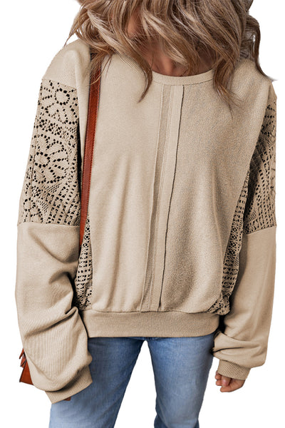 Women's Parchment Knit Crochet Sweatshirt with Exposed Seams and Ribbed Trim - Stylish, Comfortable, and Versatile