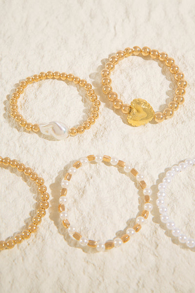 Chic Women's Gold-Plated Pearl Beaded Bracelet Set - 10 Elegant Pieces for Versatile Fashion Styles and Outfits