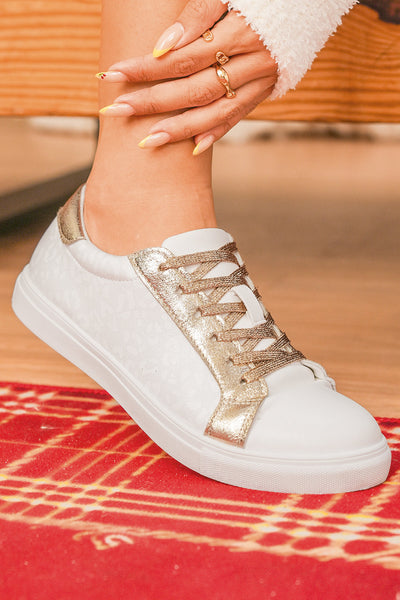 Women's Gold Shimmer Leopard Print Lace-Up Sneakers