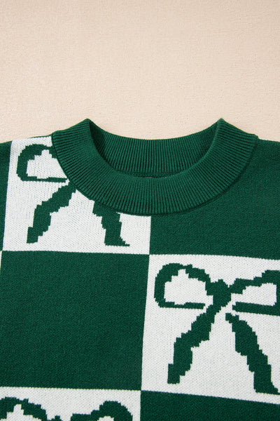 Women's Checkered Bow Knit Sweater in Hunter Green made for easy styling and wardrobe coordination, with premium-like structure and finish.