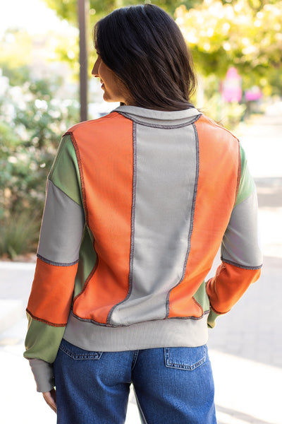 Women's Light Grey Color Block Half-Zip Sweatshirt with Stylish Stitching for Ultimate Casual Comfort