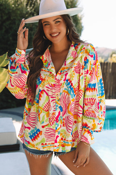 Trendy Women's Orange Oversized High-Low Shirt with Abstract Print - Comfortable Fashion for Everyday Style