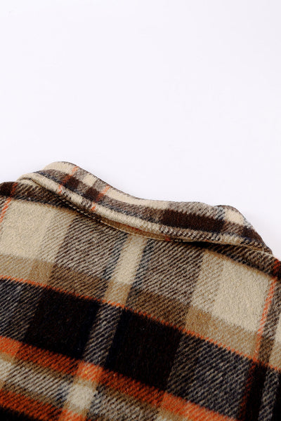 Trendy Women's Orange Geometric Plaid Shacket with Pockets - Perfect Layering Jacket for Casual Chic Looks