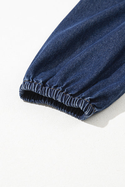 Women's Cotton-Blend Denim V-Neck Shift Dress with Tiered Hem