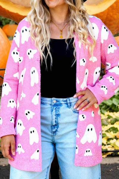 Women's Ghost Pattern Knit Cardigan in Bonbon Pink made for easy styling and wardrobe coordination, with premium-like structure and finish.