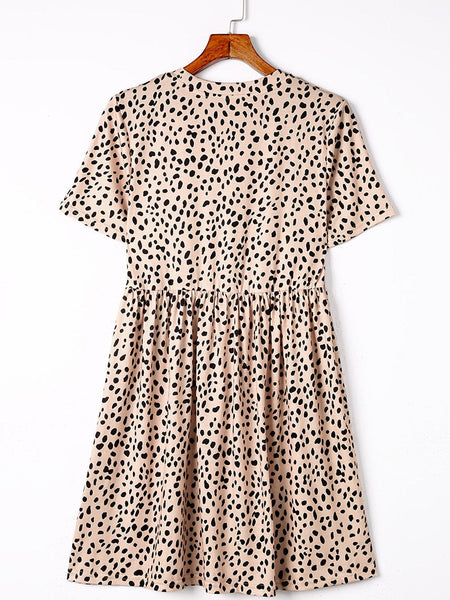 Temperament Floral Casual Strap Waist Round Neck Mini Dress