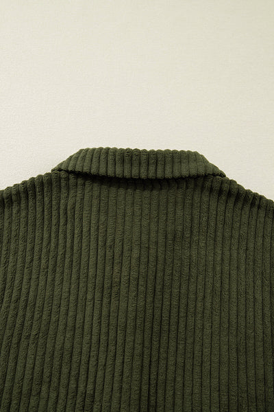 Women's Cozy Jungle Green Ribbed Fleece Plaid Jacket - Effortless Layering with Stylish Patchwork Design
