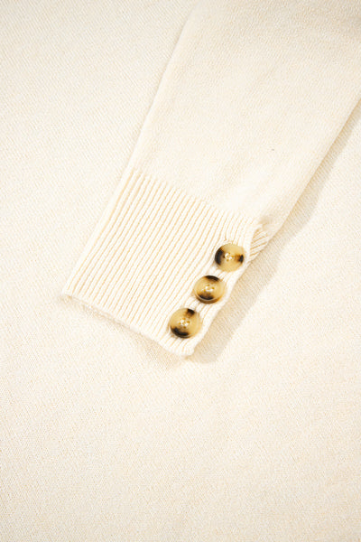 Women's Button-Cuff Raglan Bishop Sleeve Sweater in Cream