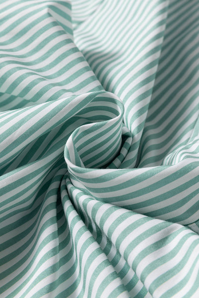 Women's Casual Green Striped V-Neck Shirt with Roll-Up Sleeves and Pocket - Perfect for Everyday Wear