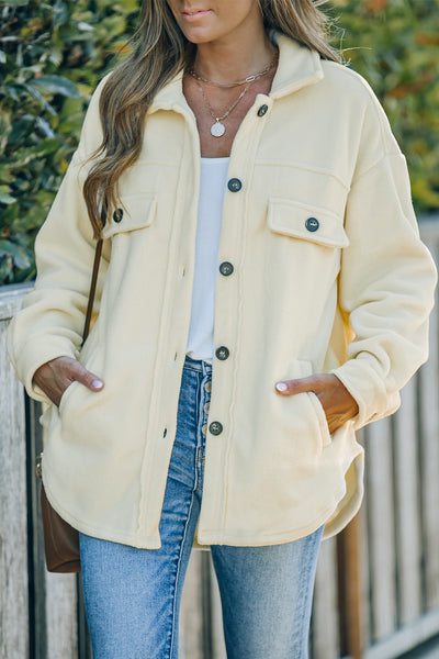 Stylish Beige Button-Up Shirt Jacket for Women - Versatile Layering Top with Turn Down Collar for All Seasons