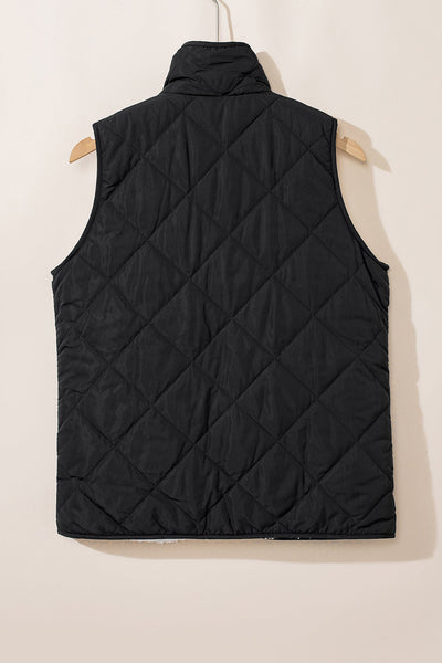 Cozy Women's Black Quilted Zip-Up Vest Coat with Fleece Lining for Stylish Winter Layering