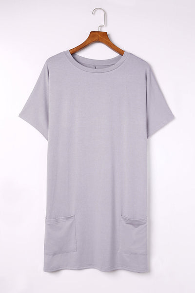 V-neck Short Sleeve Solid Color Loose Dress