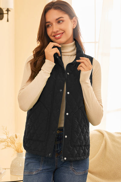 Women's Black Scalloped Quilted Vest with Dual Zip-Snap Closure made for easy styling and wardrobe coordination, with premium-like structure and