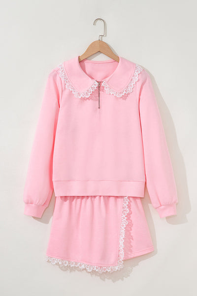 Elegant Women's Lace Trim Two-Piece Set - Chic Top & Matching Skirt for Effortless Style in Any Occasion