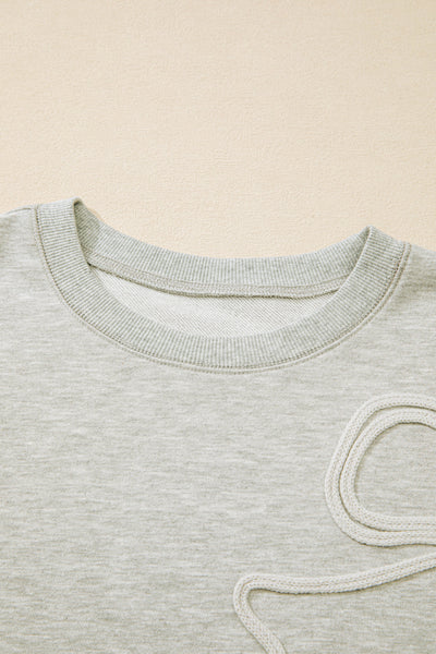 Plus Size Women's Light Grey Sweatshirt with Embroidery, Drop Shoulder Design, and Cozy Round Neck Fit