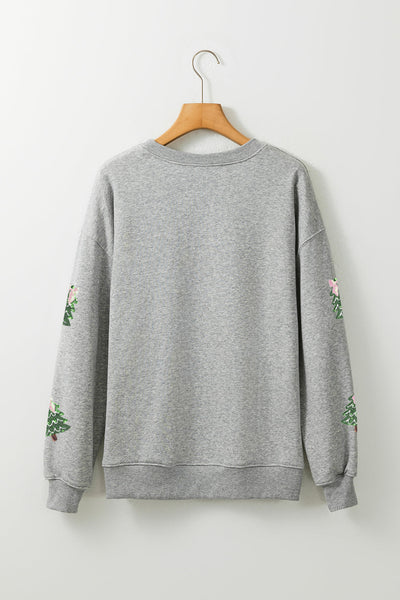 Women's Sequined Christmas Tree Graphic Sweatshirt in Heather Grey